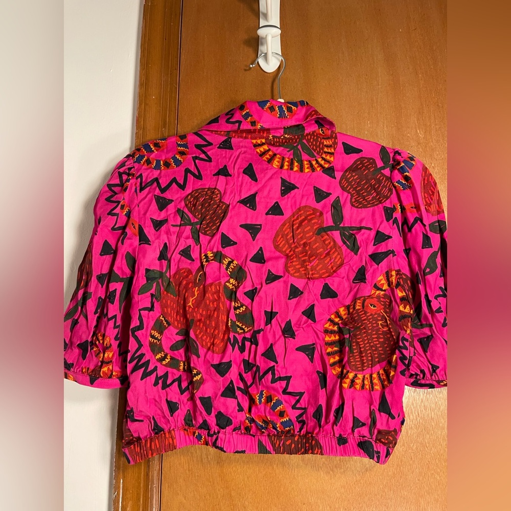 RARE🦄 FARM Rio x ANTHROPOLOGIE Pink💕Snakefruit🐍🍎Crop Top, S - Picture 12 of 16